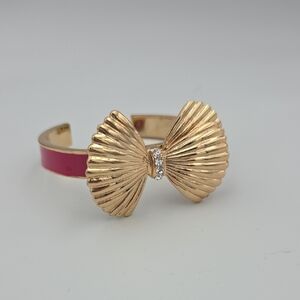 Lily Pulitzer Gold Bow Cuff Bracelet with Pink Enamel